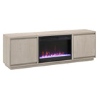 Hudson&Canal Presque TV Stand with 26" Crystal Fireplace for TV's up to 75" - Alder White-Features an electric fireplace with crystal flame-bed and two enclosed cabinets with 4 shelves for ample storage
