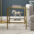 Hudson&Canal Hera 20"W Square Side Table with Glass Shelf - Antique Brass-Features easy assembly