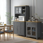 HOMCOM 71" H Kitchen Pantry Cabinet with Adjustable Shelves and Glass Door - Grey-Open countertop for storing your microwave oven, toaster, coffee maker 