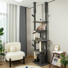 PawHut 89" - 100" Floor-To-Ceiling Cat Tree with Scratching Posts - Grey-Soft velvet covering provides a luxurious touch 