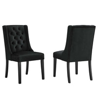 Modway Baronet Performance Velvet Dining Chairs - Black - 2 Pack-Solid Wood Frame