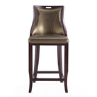 Manhattan Comfort Emperor 19" Traditional Faux Leather Upholstered Barstool - Bronze and Walnut-Unique Handle Design for Easy Mobility with Semi Linear Stitching