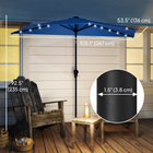 Outsunny Half Patio Umbrella with Solar LED Lights and Crank - 9' - Navy Blue-This patio umbrella canopy swivels 30° left and right for all-day shade