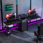 HOMCOM 96" Extra Long Gaming Desk with USB Ports and Drawers - Black-Built-in power strip with outlets and USB ports keeps all your devices charged