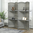 HOMCOM 4 Panel Freestanding Room Divider with Shelves for Bedroom - Grey-Non-slip foot pads increase stability, preventing it from tipping over easily 
