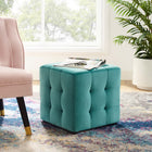Modway Contour Tufted Cube Performance Velvet Ottoman - Teal-Velvet Polyester Upholstery