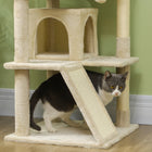 PawHut 54" Cat Tree Tower with Scratching Posts and Condos - Beige-Colour: Beige, Cream White 