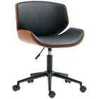 HOMCOM Mid-Century Modern Desk Chair with Wheels and No Arms-Mid-century modern style with curved wood shell, sleek PU leather, adds a touch of elegance