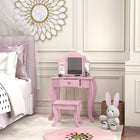 Qaba Kids Vanity Table & Stool Girls Dressing Set - Pink-High-quality MDF wood frame with rounded corners
