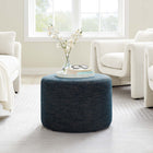 Modway Callum Large 23" Round Woven Heathered Fabric Upholstered Ottoman - Heathered Weave/Azure-Non-Marking Foot Glides