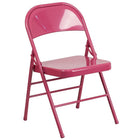 Flash Furniture HERCULES ColourBURST Series Shockingly Fuchsia Triple Braced & Double-Hinged Metal Folding Chair-Triple Braced Frame