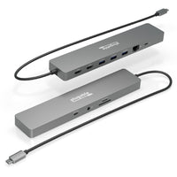 Plugable 11 in 1 USB-C Hub Adapter with Ethernet-11-in-1 Hub—Featuring 2x 4K 60Hz HDMI ports, 100W pass-through charging, 1x USB-C, 3x USB 3.0, SD and MicroSD slots, the Plugable 11-in-1 USBC hub with Gigabit Ethernet, gives you everything you need to work, how you want, where you want
