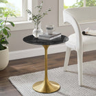 Modway Lippa 20" Round Faux Marble Side Table - Gold Black-Chip-Resistant Metal Pedestal Base