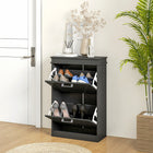 HOMCOM Narrow Shoe Cabinet with Flip Drawers & Adjustable Shelf for Entryway - Black-Anti-tipping design ensures extra safety  