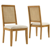 Modway Arlo Faux Rattan and Wood Dining Side Chairs - Natural/Heathered Weave Light Beige - 2 Pack-Set of 2 Dining Chairs