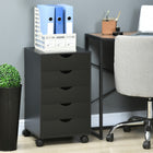 HOMCOM Filing Cabinet with 5 Wheels & Storage Organizer - Black-Allows you to store files or small office accessories
