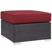Modway Convene Outdoor Patio Fabric Square Ottoman - Espresso/Red-Synthetic Rattan Weave