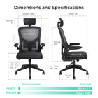MotionGrey MC2 Ergonomic Office Chair - High-Density Foam Seat with Flip-Up Armrests - Black-Customizable headrest with height adjustment and tilt function to reduce neck strain and improve sitting comfort