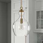 Hudson&Canal Verona 11" Wide Pendant with Glass Shade - Brass/Clear-Handcrafted brass finish is applied to the globe metal base