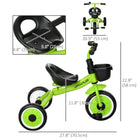 Qaba Kids Tricycle with Adjustable Seat and Basket - Green-Features a fun and functional bell and basket 