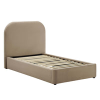 Modway Keynote Performance Velvet Curved Twin Platform Bed - Taupe-Twin Size Platform Bed