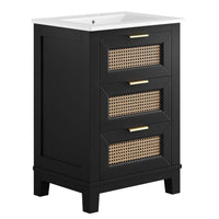 Modway Dixie 24" Solid Wood Bathroom Vanity - Black/White-Solid Mahogany Wood