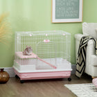 PawHut 28" H 2-Level Small Pet Cage with Slide-out Tray - Pink-Sturdy construction built from powder-coated metal and iron wire 