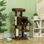 PawHut 41" Cat Tree with Scratching Posts, Bed and Condo - Brown-Scratching posts prevent damage to home furnishings 