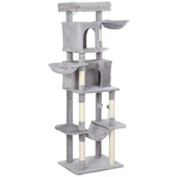 PawHut 69" Cat Tree Tower with 2 Condos - Light Grey-68.9" H (175cm) multi-level design suitable for homes with multiple cats 