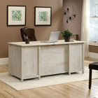 Sauder 65"W Edge Water Executive Desk - Chalked Chestnut- Two file drawers with full extension slides hold letter-size hanging files