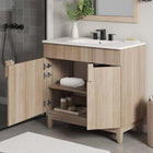 Modway Miles 36" Bathroom Vanity - White/Oak-Ceramic Sink Basin