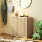 HOMCOM 30.7" Fluted Sideboard Buffet Cabinet with Push-to-Open Door - Oak - Set of 2-Works as coffee bar cabinet, living room cabinet, dining buffet or entryway cabinet