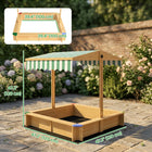 Outsunny Kids Wooden Sandbox with Cover, Adjustable Canopy, Seats - 47" x 47" x 47" - Light Brown-This sand pit for kids is made with solid and certificated fir wood for a stable playing area
