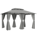 Outsunny 10 ft W x 13 ft L Patio Gazebo Canopy with Curtains - Dark Grey-Weather-resistant canopy provides UV protection