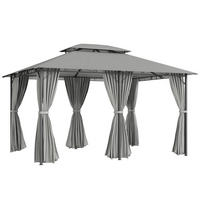 Outsunny 10 ft W x 13 ft L Patio Gazebo Canopy with Curtains - Dark Grey-Weather-resistant canopy provides UV protection