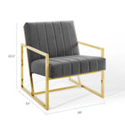 Modway Inspire Channel Tufted Performance Velvet Armchair - Charcoal-Polished Gold Stainless Steel Base