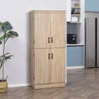 HOMCOM 69.5" H 6-Tier Kitchen Pantry Cabinet with 4 Doors - Natural Wood-Easy grab metal handles for easy open and close 