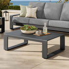 Modway Lirienne Outdoor Patio Aluminum Coffee Table - Grey-Rectangular Slatted Tabletop