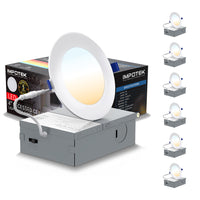 ShoppingAll Impotek 4" 5 CCT LED Recessed Ceiling Light with Junction Box - 2700K/3000K/3500K/4000K/5000K - Dimmable IC Rated ETL Energy Star Listed 9W 800LM - RCL1-9W4IN (Pack of 6)-Exceptional Brightness & Adjustable Dimming - Illuminate your space with the pinnacle of LED technology. Our recessed ceiling light boasts superior lumens for unparalleled brightness while maintaining energy efficiency at just 9 Watts for 800 lumens. Experience smooth dimming from 5% to 100%, ensuring compatibility with a wide 