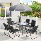 Outsunny 8 Pieces Patio Table and Chairs Set with Umbrella for Garden - Black-Includes one picnic table and two benches for complete setup