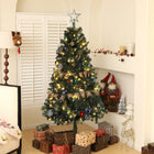 HOMCOM 6' Pre-Lit Artificial Christmas Tree with LEDs and Decorations - Green-Eight lighting modes: continue lighting, flashing mode, etc. 