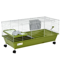 PawHut 35" L Rolling Small Animal Cage with Food Dish, Water Bottle and Hay Feeder - Green-Optimum for a small rabbit, chinchilla, guinea pig and other similar sized small pets 