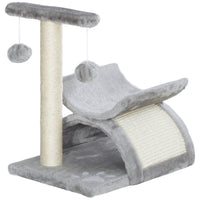 PawHut 17" Small Cat Tree with Rotatable Top Pole - Light Grey-Robust particle board structure with sisal ropes and soft plush 