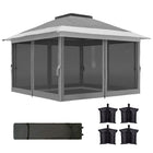 Outsunny 11.7 ft W x 11.7 ft L Pop Up Canopy Tent with Sand Bags - UPF50+-Portable with wheeled carry bag for easy storage