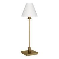Hudson&Canal Clement 28" Tall Table Lamp with Fabric Shade - Brass/White-Elegant modern design for your living room, workspace, or bedside table
