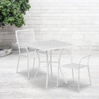 28'' Square White Indoor-Outdoor Steel Patio Table Set with 2 Square Back Chairs [CO-28SQ-02CHR2-WH-GG]-White Powder Coat Finish