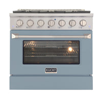 Kucht 36" KNG Series Pro Style Natural Gas Range - Stainless Steel/Light Blue-Cook and bake like a pro with the extra-large convection oven that offers 4.2 cu. ft. of capacity, a 5-rack configuration, and an extra-large viewing window