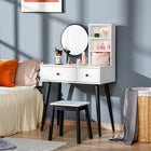 HOMCOM Vanity Desk with Stool - 31.5" L x 16.5" W x 51.6" H - White/Black-Made from particle board and rubber wood legs to ensure stability and durability 