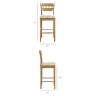 Modway Jax Oak Wood Bar Stool With Wavy Razor Back and Cushion - Weathered Oak Linen-Wavy Razor Back