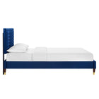 Modway Sofia Channel Tufted Performance Velvet Queen Platform Bed with Wood Legs and Gold Metal Sleeves - Navy-Reinforced Center Beam